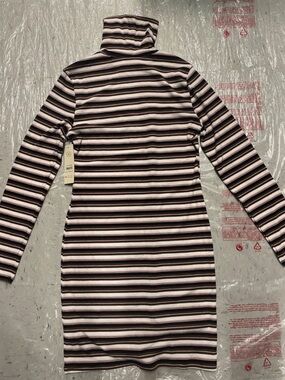 No Boundaries Striped Turtleneck Midi Dress - Pink & Black